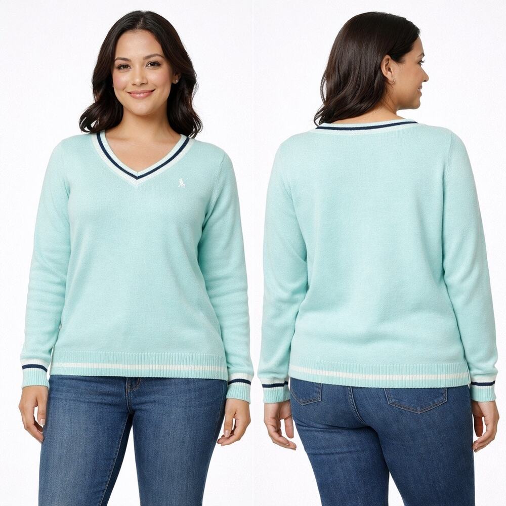 NWT U.S. Polo Assn. Aqua Light V-Neck Sweater | Size L